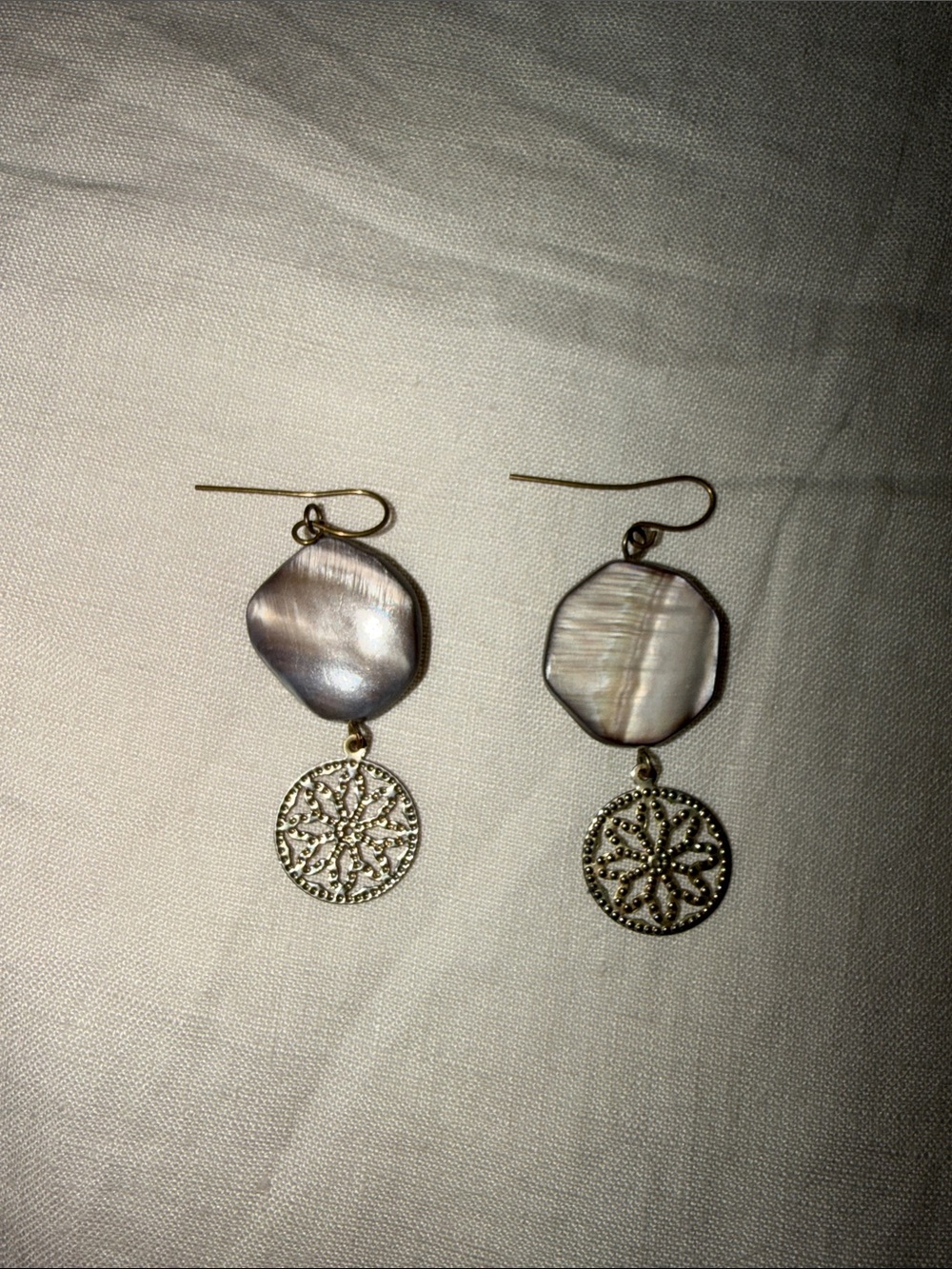 Gold Filigree and Iridescent Shell Drop Earrings - Women Jewelry